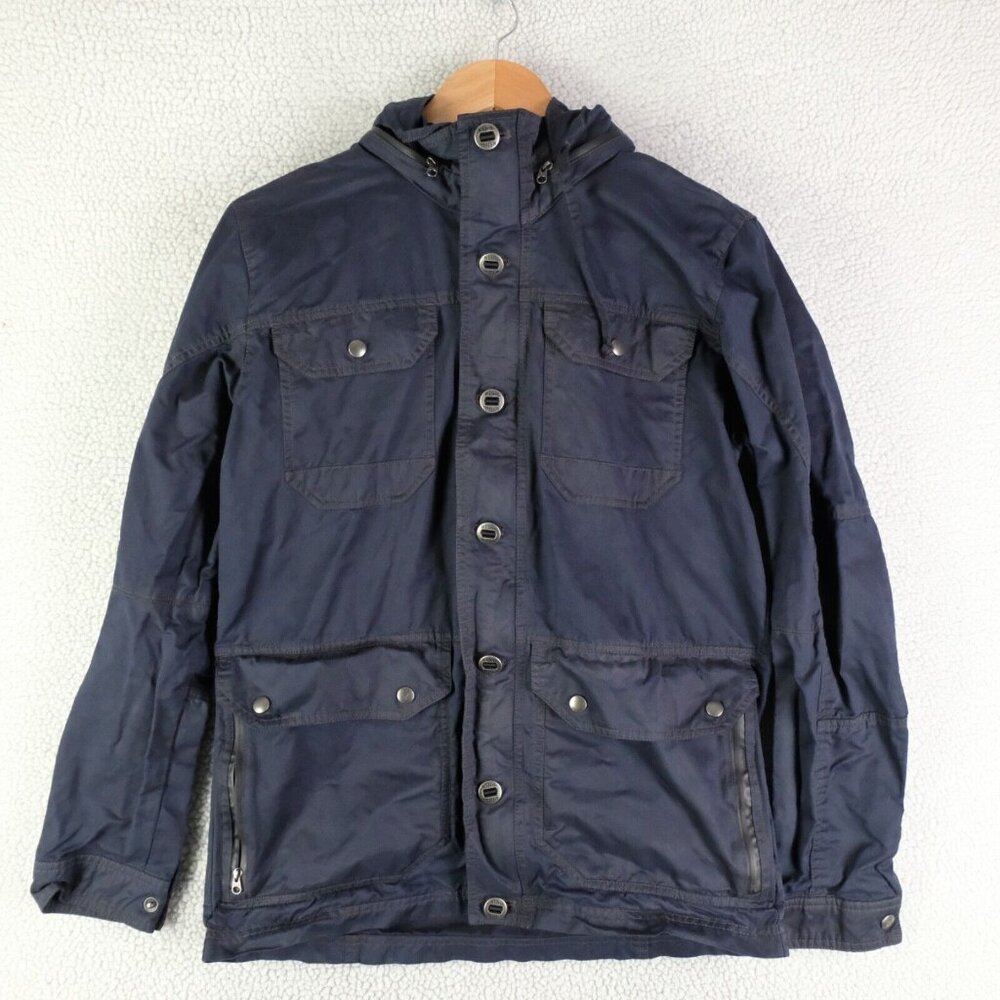 Kuhl Jacket Womens Small Blue Waxed Canvas Hooded Outdoor Hiking Utility Pockets